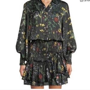 Alexis Rianna SZ Medium Long Sleeve Black Botanical Ruffle‎ mini Dress